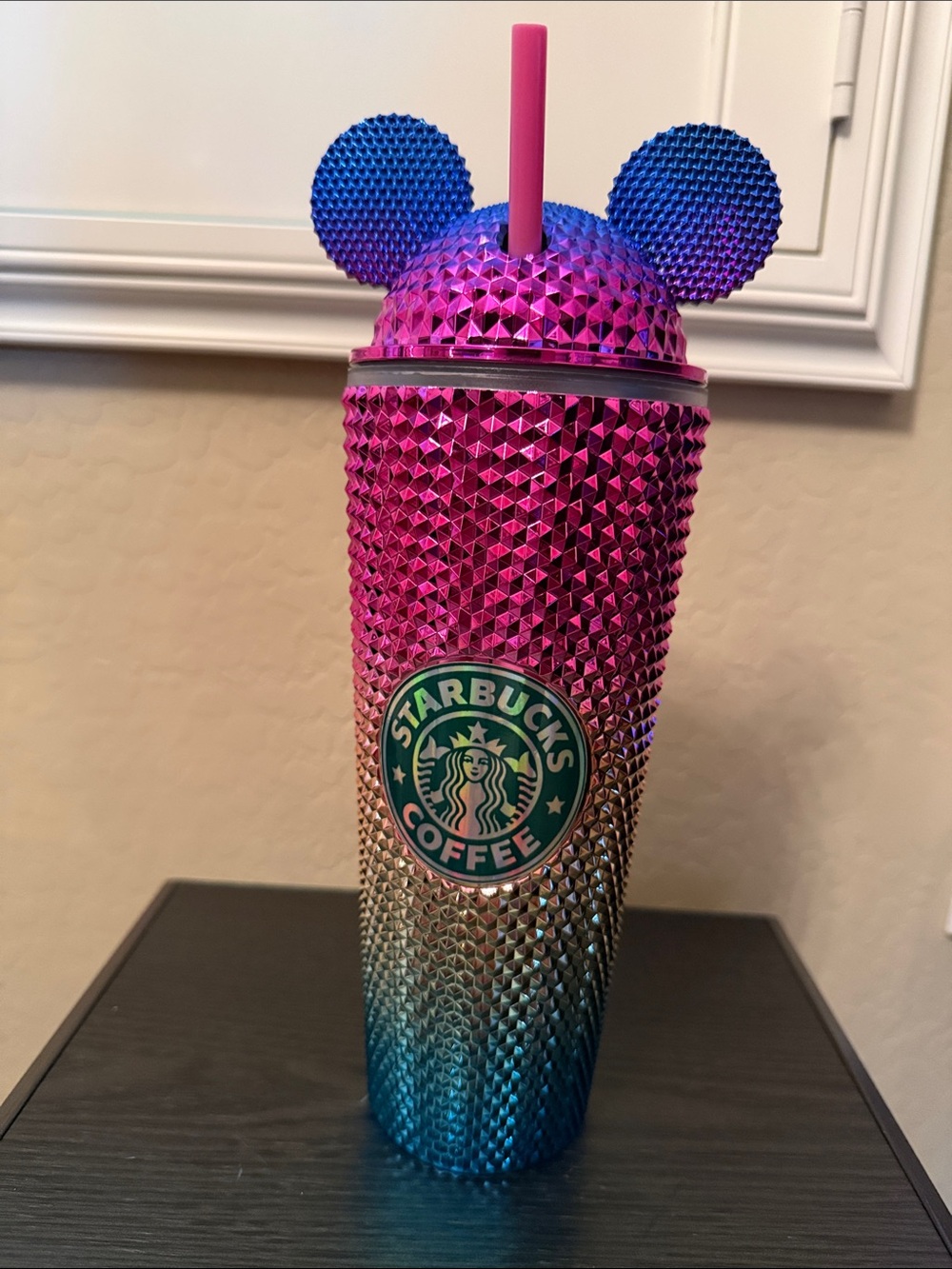 NWOT Starbucks Pink to Blue Tumbler with Ear Lid and Straw